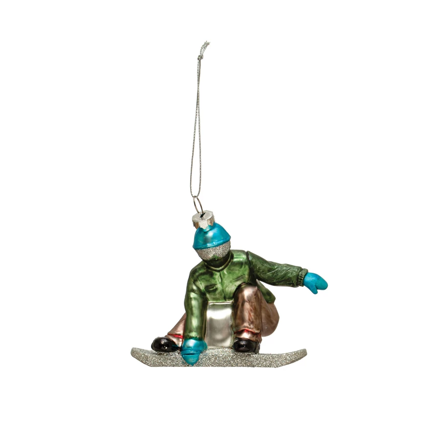 Hand Painted Glass Snowboarder Ornament - Mellow Monkey