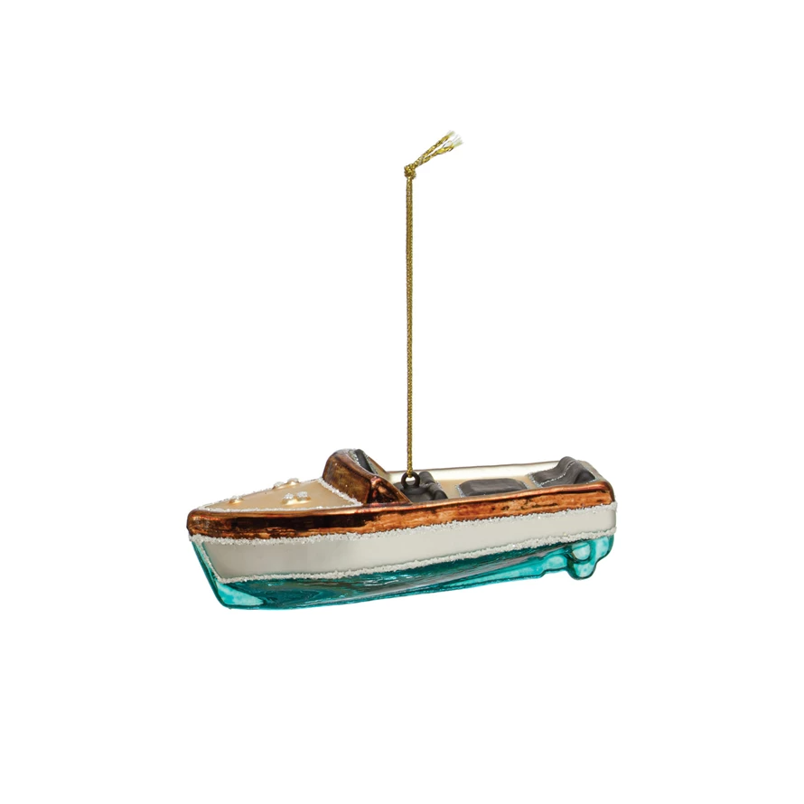 Hand-Painted Glass Boat Ornament - Mellow Monkey