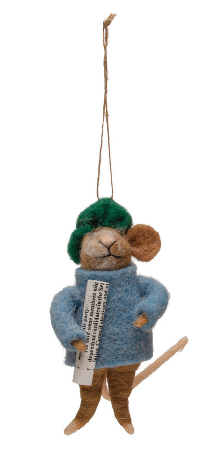 Wool Felt Artistic Mouse Ornament - 5"H - Mellow Monkey
