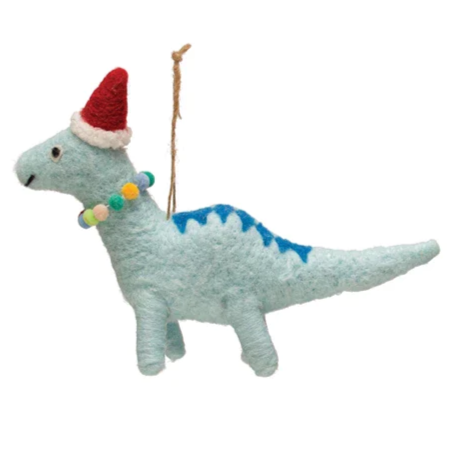 Wool Felt Festive Dinosaur Ornament - 5-in - Mellow Monkey