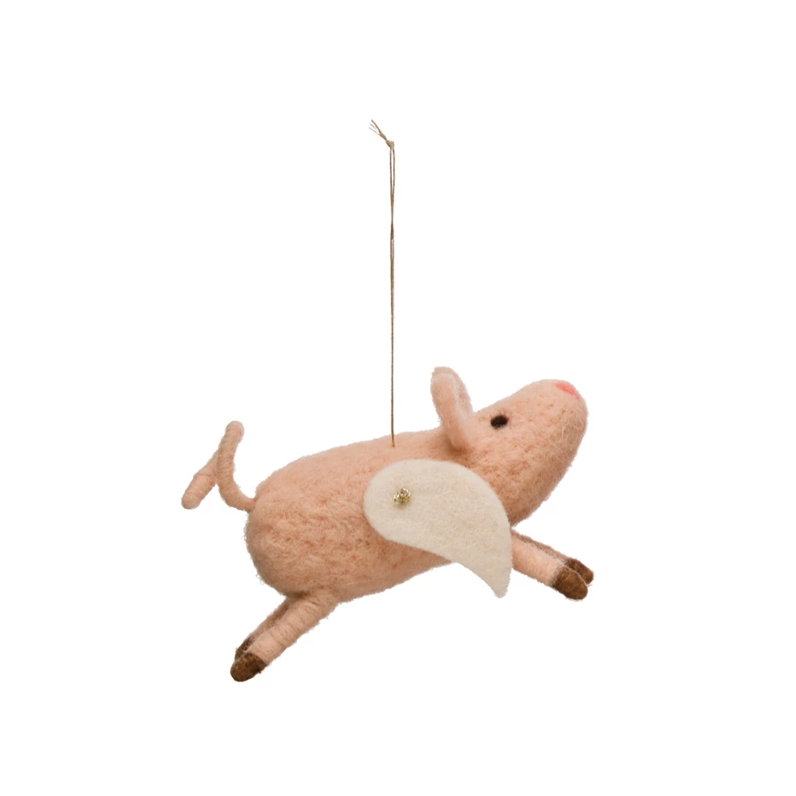 Wool Felt Flying Pig Ornament - 3-3/4 in - Mellow Monkey