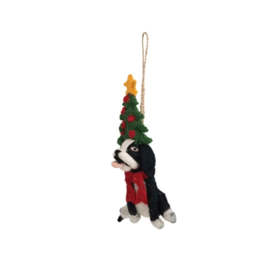 Handmade Wool Felt Dog Ornament with Embroidery - 5-in - Mellow Monkey