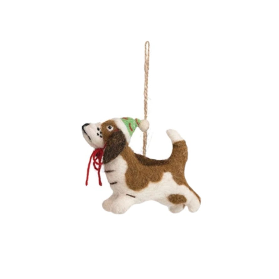 Handmade Wool Felt Dog Ornament with Embroidery - 5-in - Mellow Monkey