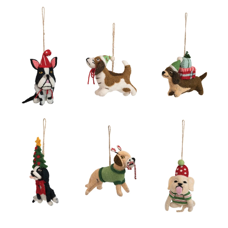 Handmade Wool Felt Dog Ornament with Embroidery - 5-in - Mellow Monkey