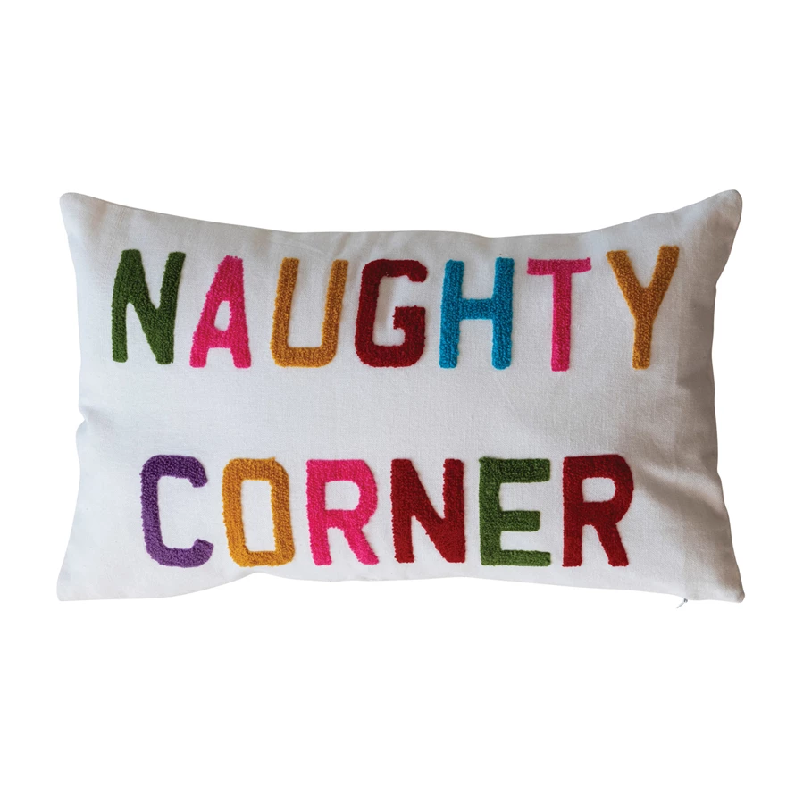 Naughty Corner Cotton Slub Lumbar Pillow with Tufting - 20-in - Mellow Monkey