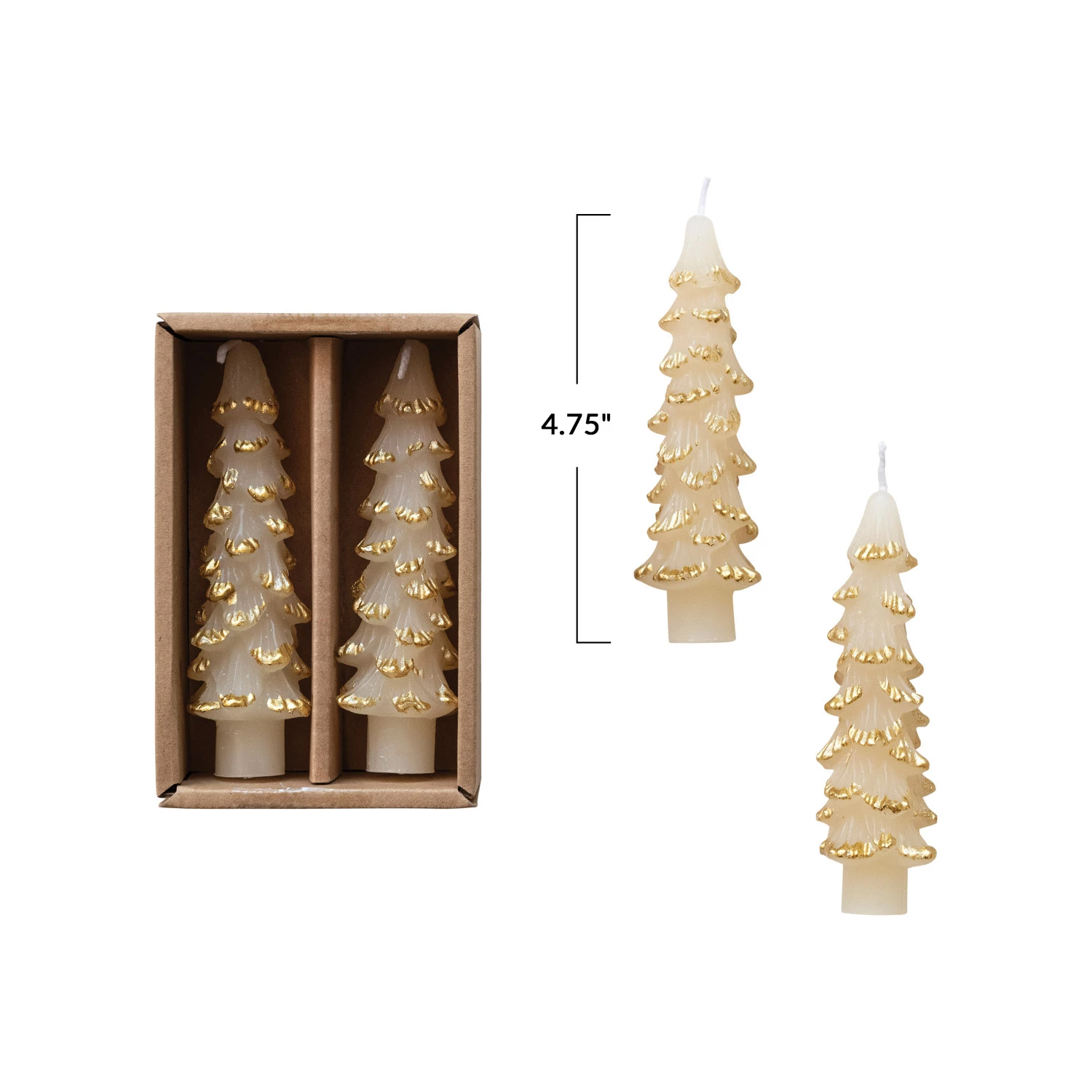 Unscented Cream Tree Shaped Taper Candles - Set of 2 - 4-3/4"H - Mellow Monkey