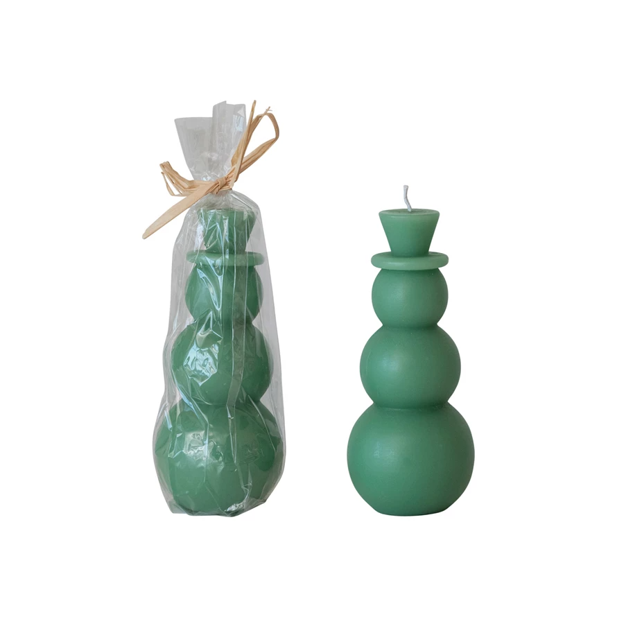 Unscented Snowman Shaped Candle - Green - 4-1/2-in - Mellow Monkey