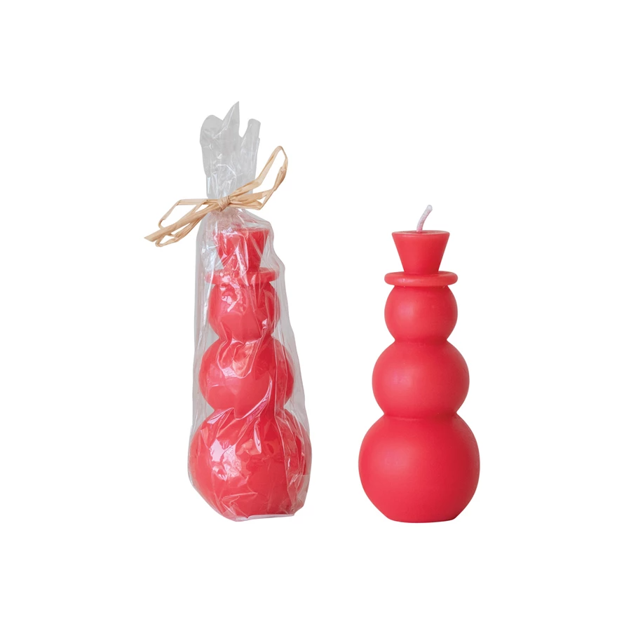 Unscented Snowman Shaped Candle - Red - 4-1/2-in - Mellow Monkey