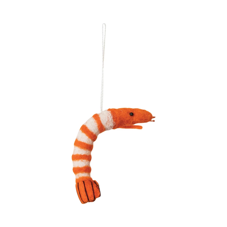 Wool Felt Orange and White Shrimp Ornament - 5-in - Mellow Monkey