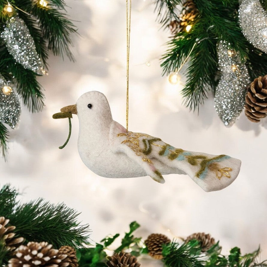 Handmade Wool Felt Dove Ornament - 6-in - Mellow Monkey