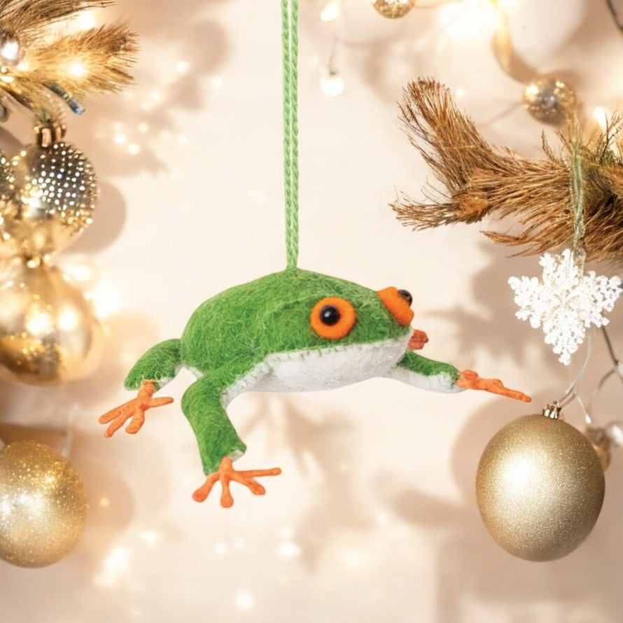 Handmade Wool Felt Frog Ornament - 4-in - Mellow Monkey