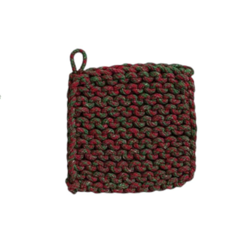 Hand-Woven Melange Cotton Crocheted Pot Holder - Mellow Monkey