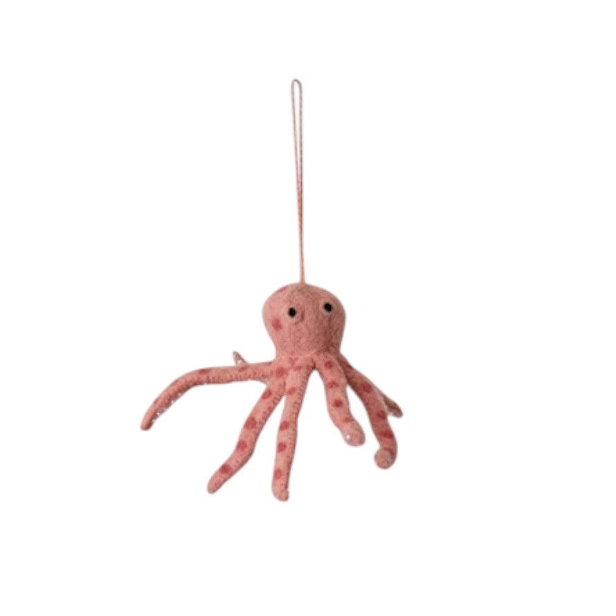 Handmade Wool Felt Octopus Ornament - 6-1/2-in - Mellow Monkey