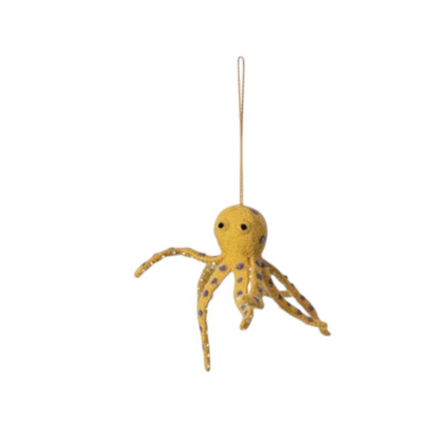 Handmade Wool Felt Octopus Ornament - 6-1/2-in - Mellow Monkey