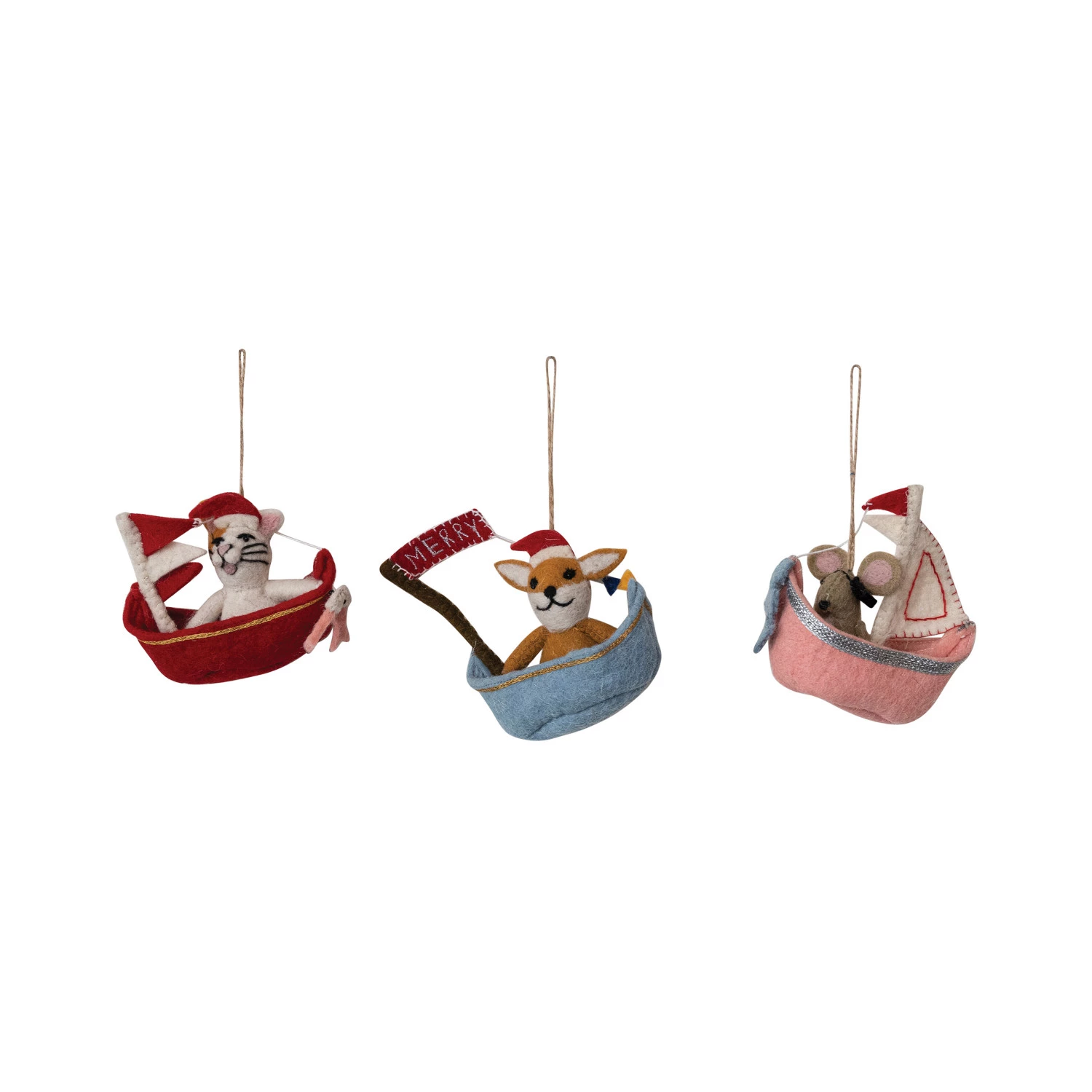 Wool Felt Animal in Sailboat Ornament - 5-in - Mellow Monkey