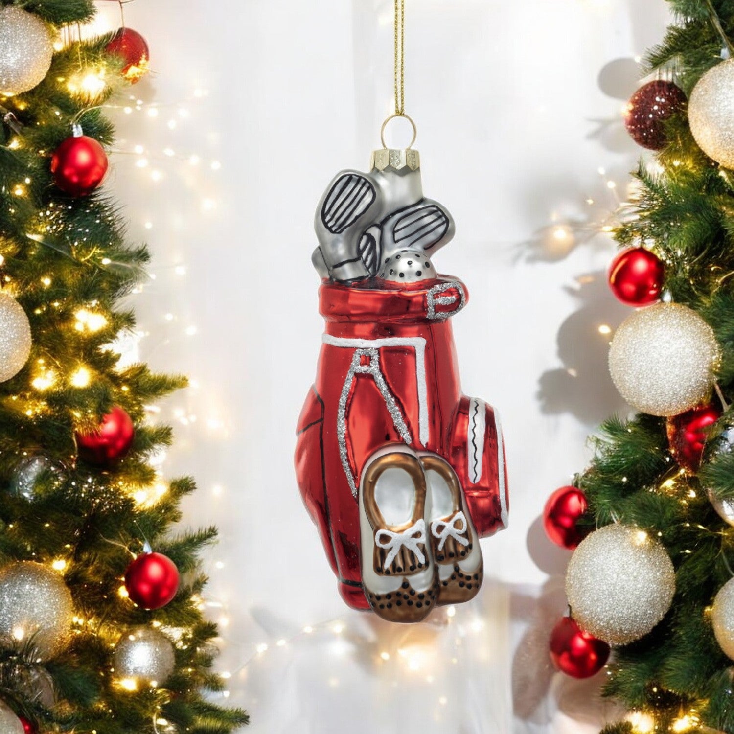 Glass Golf Bag Ornament - 5-in - Mellow Monkey