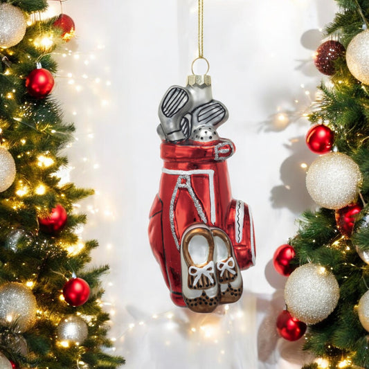 Glass Golf Bag Ornament - 5-in - Mellow Monkey