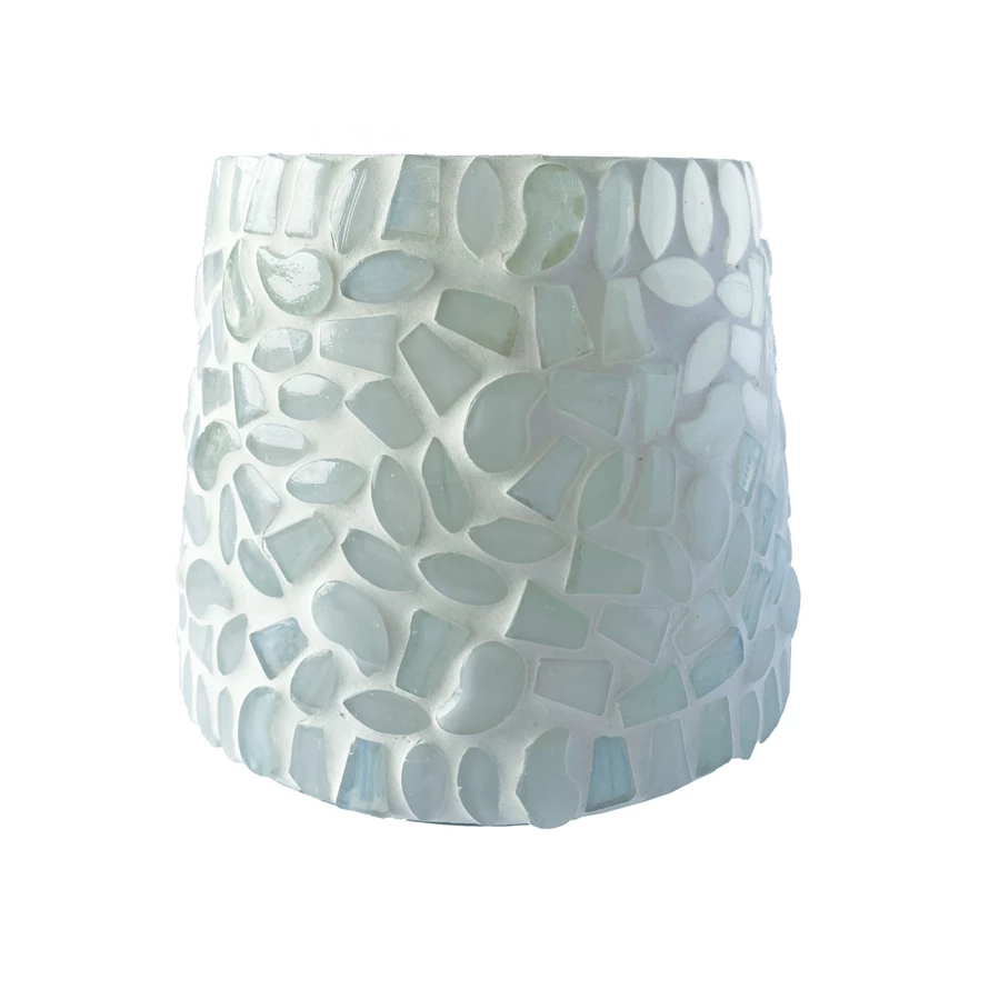 White Recycled Glass Mosaic Votive Holder - 5-1/2-in - Mellow Monkey