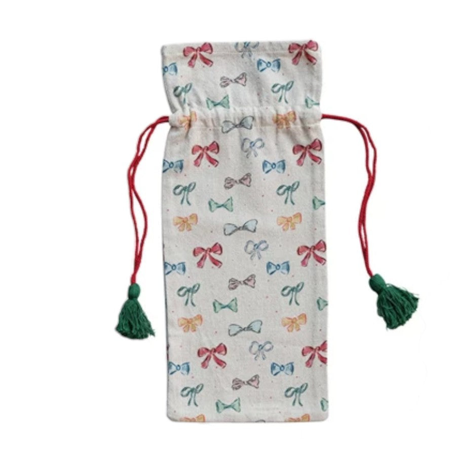 Holiday Image Cotton Drawstring Wine Bag - Mellow Monkey