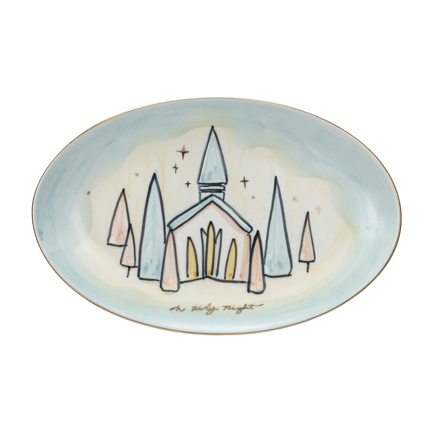 Hand-Painted Church Stoneware Plate with Gold Electroplating - 8-in - Mellow Monkey