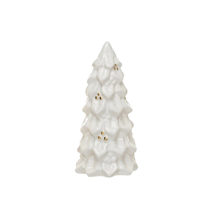 Cream Stoneware Christmas Tree with Gold Electroplating - Mellow Monkey