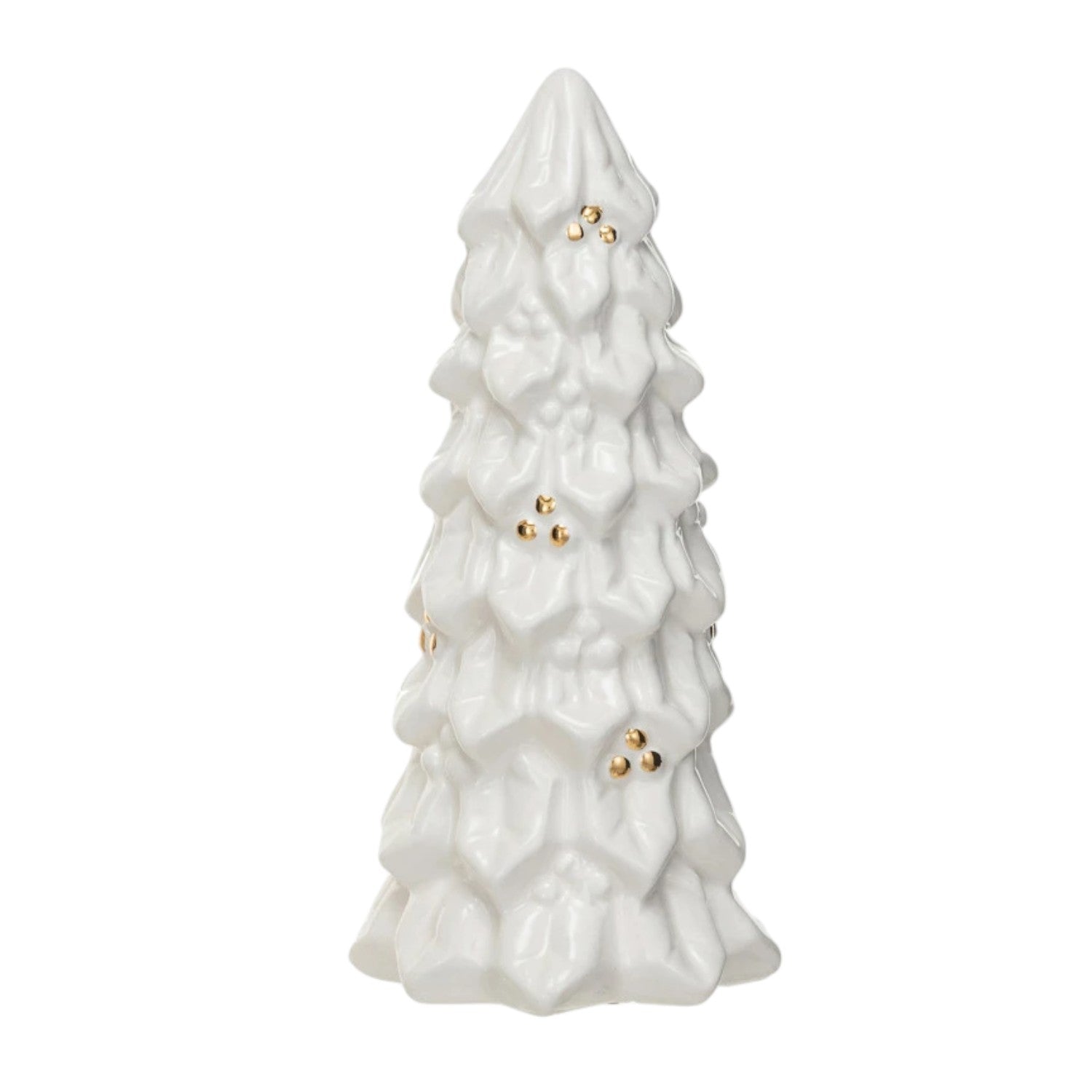 Cream Stoneware Christmas Tree with Gold Electroplating - Mellow Monkey