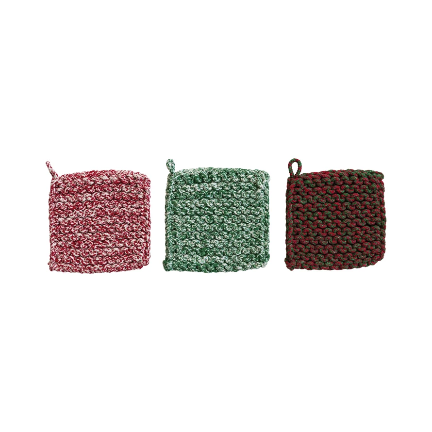 Hand-Woven Melange Cotton Crocheted Pot Holder - Mellow Monkey