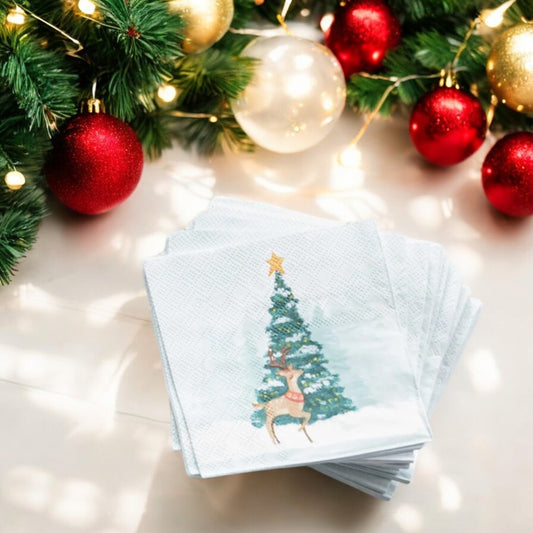 Christmas Tree with Reindeer - Paper Cocktail Napkins - Set of 50 - Mellow Monkey