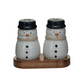 Ceramic Snowmen Salt and Pepper Shakers on Wood Tray - 3-3/4-in - Mellow Monkey