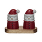 Ceramic Santa Salt and Pepper Shakers on Wood Tray - 3-3/4-in - Mellow Monkey