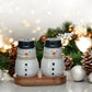 Ceramic Snowmen Salt and Pepper Shakers on Wood Tray - 3-3/4-in - Mellow Monkey