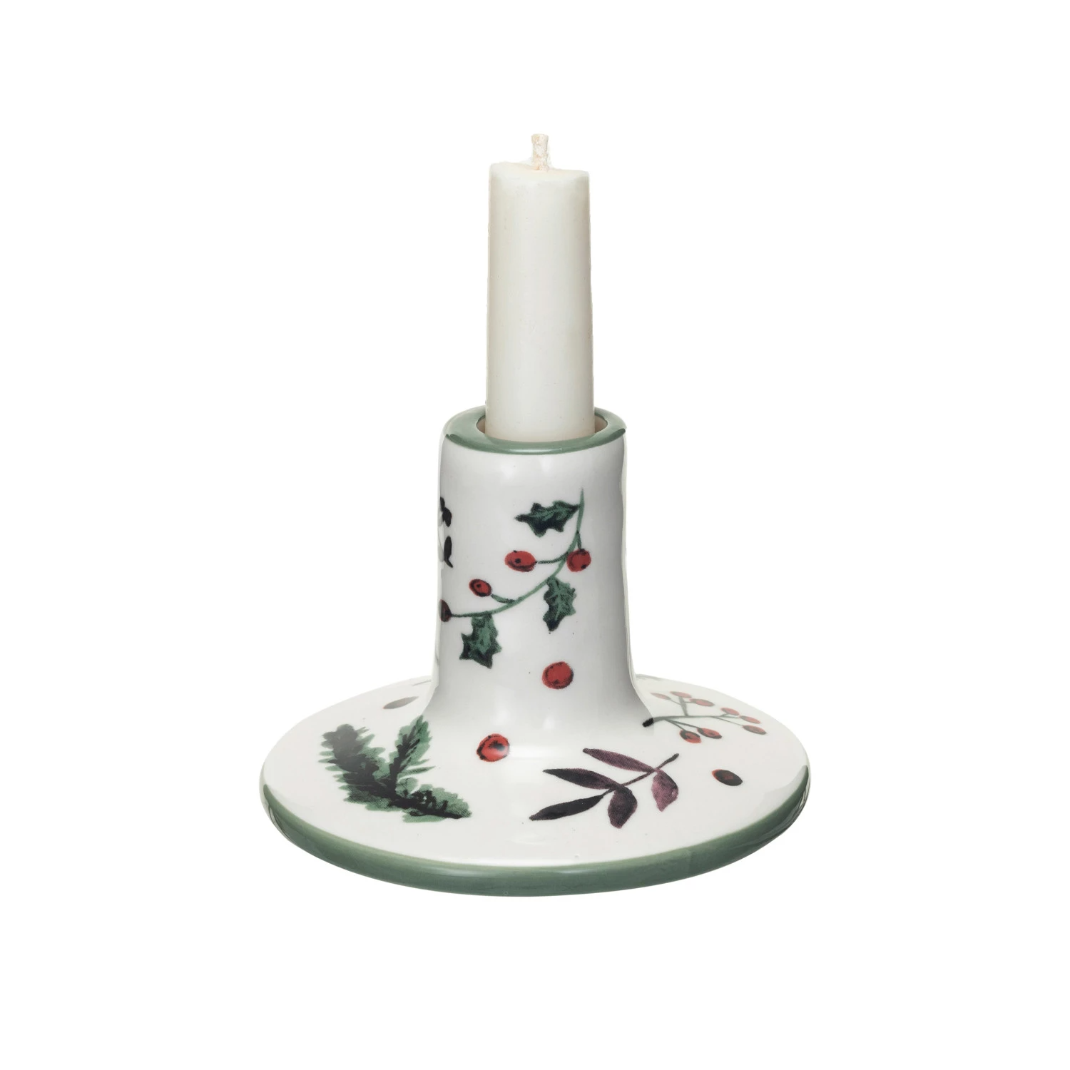 Stoneware Taper Holder with Sprigs and Berries - Mellow Monkey