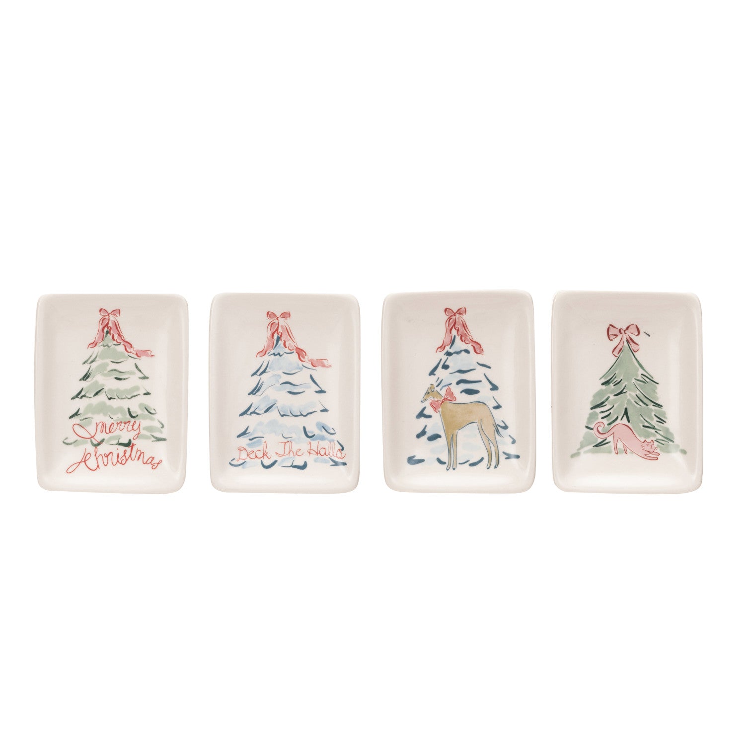Stoneware Dish w/ Christmas Tree & Animal/Saying, 4 Styles © - Mellow Monkey