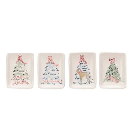 Stoneware Dish w/ Christmas Tree & Animal/Saying, 4 Styles © - Mellow Monkey