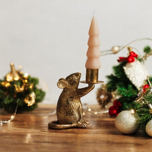 Antique Gold Finish Mouse Taper Holder - Mellow Monkey