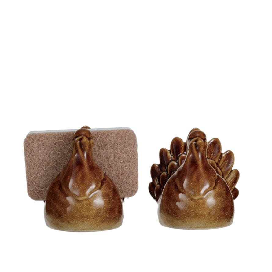 Stoneware Turkey Sponge Holder With Sponge - Mellow Monkey