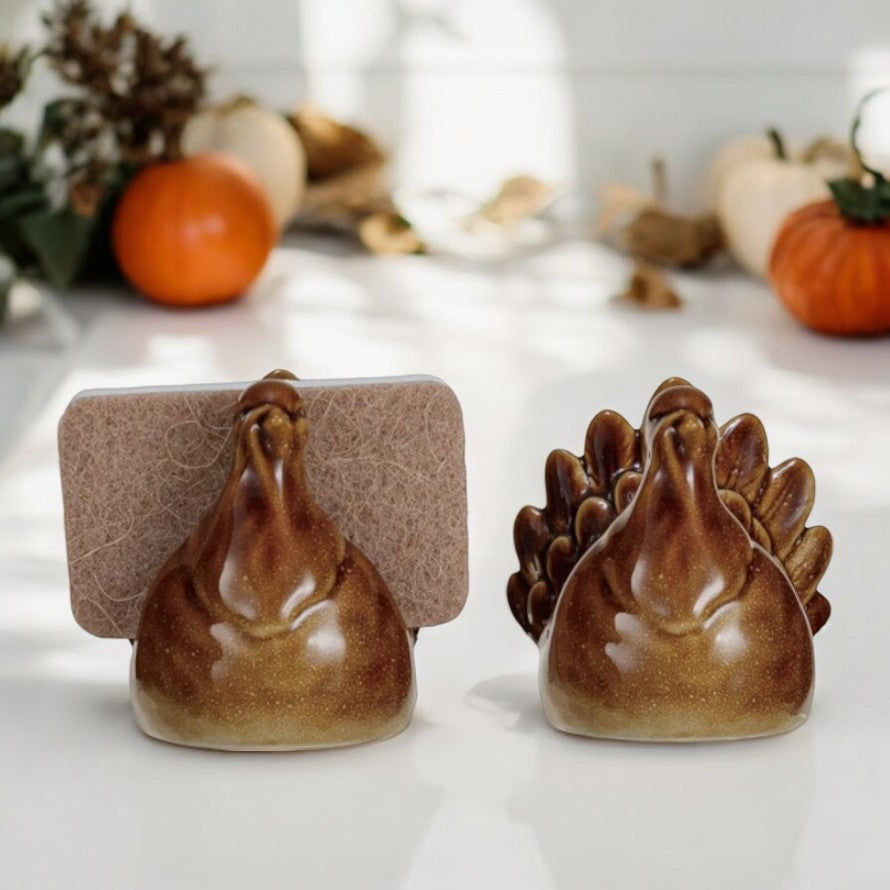 Stoneware Turkey Sponge Holder With Sponge - Mellow Monkey