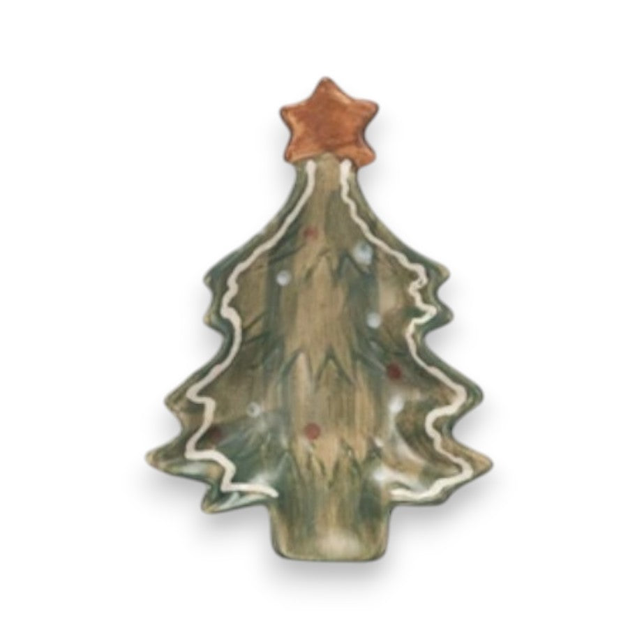 Stoneware Christmas Tree Trinket Dish - 4-in - Mellow Monkey