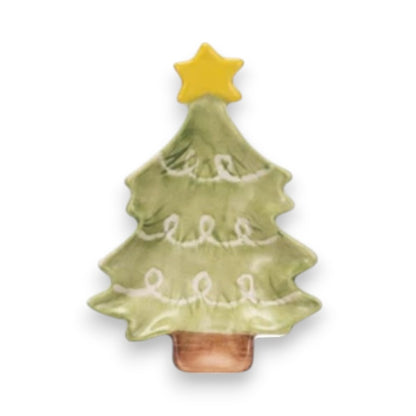 Stoneware Christmas Tree Trinket Dish - 4-in - Mellow Monkey