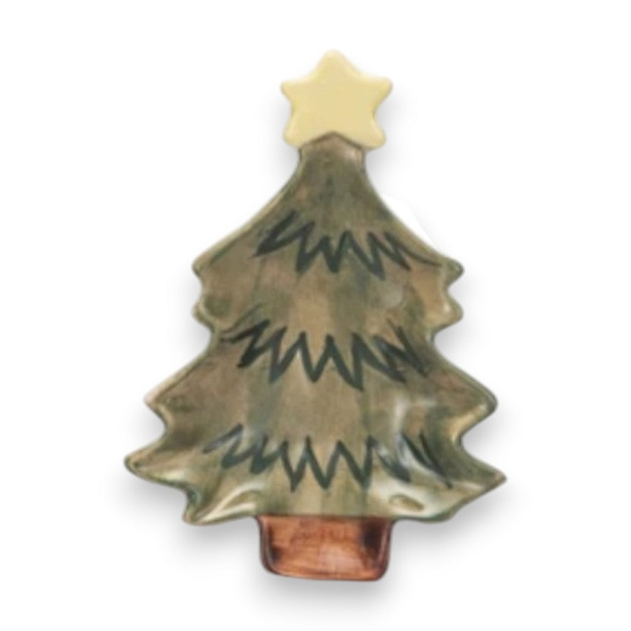 Stoneware Christmas Tree Trinket Dish - 4-in - Mellow Monkey