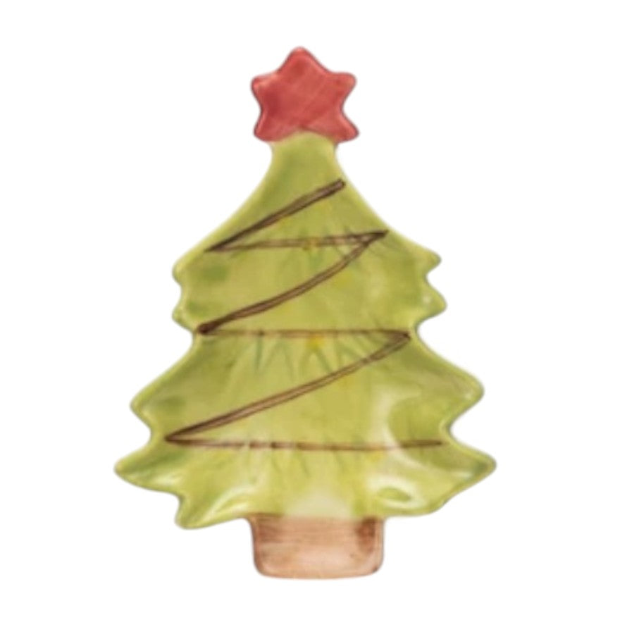 Stoneware Christmas Tree Trinket Dish - 4-in - Mellow Monkey