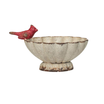 Decorative Pewter Fluted Bowl with Bird - 4-in - Mellow Monkey