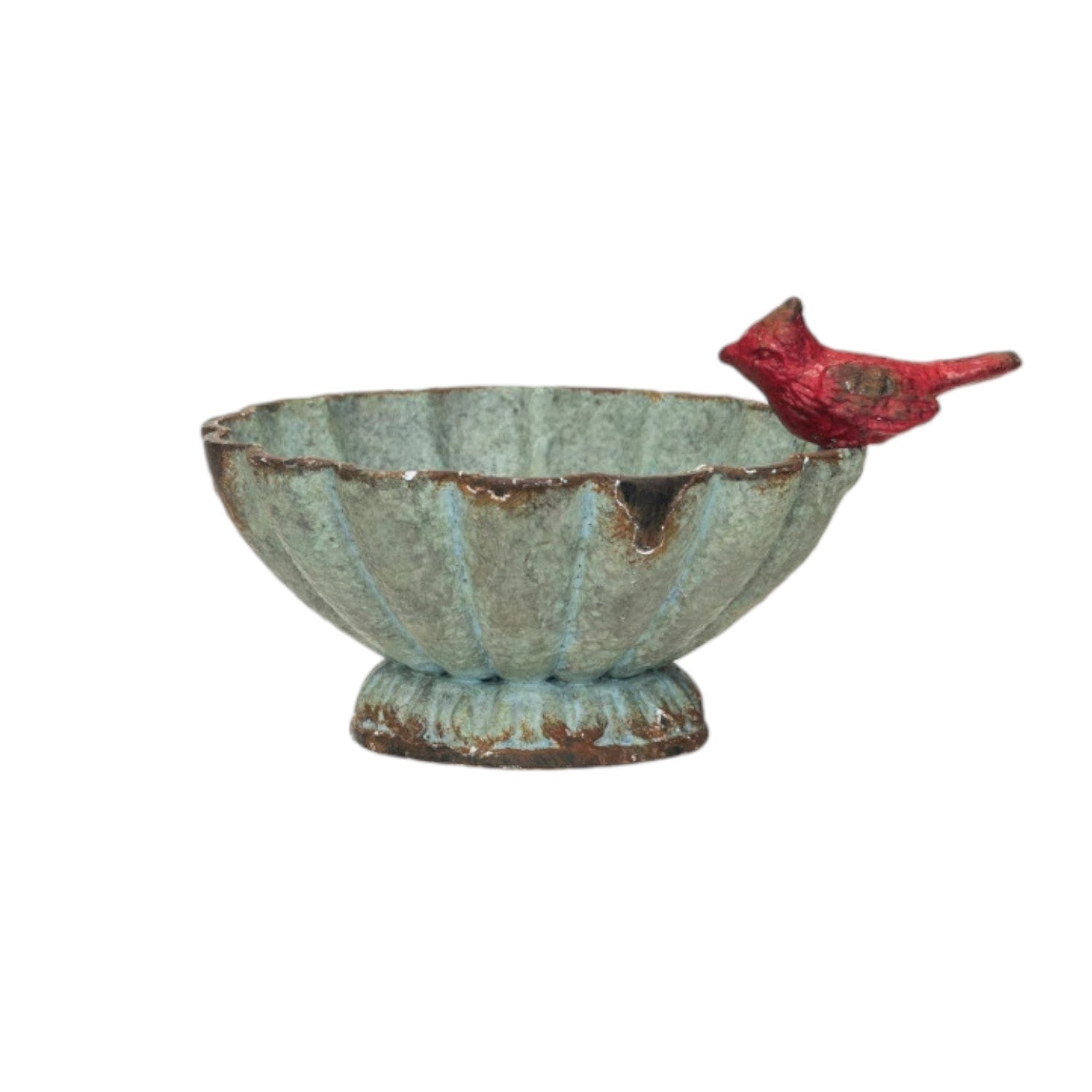 Decorative Pewter Fluted Bowl with Bird - 4-in - Mellow Monkey