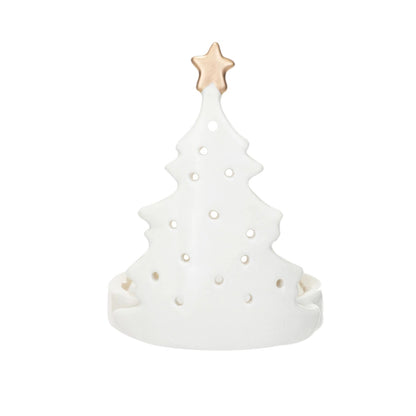 Stoneware Christmas Tree Shaped Candle Holder with Gold Electroplating - Mellow Monkey