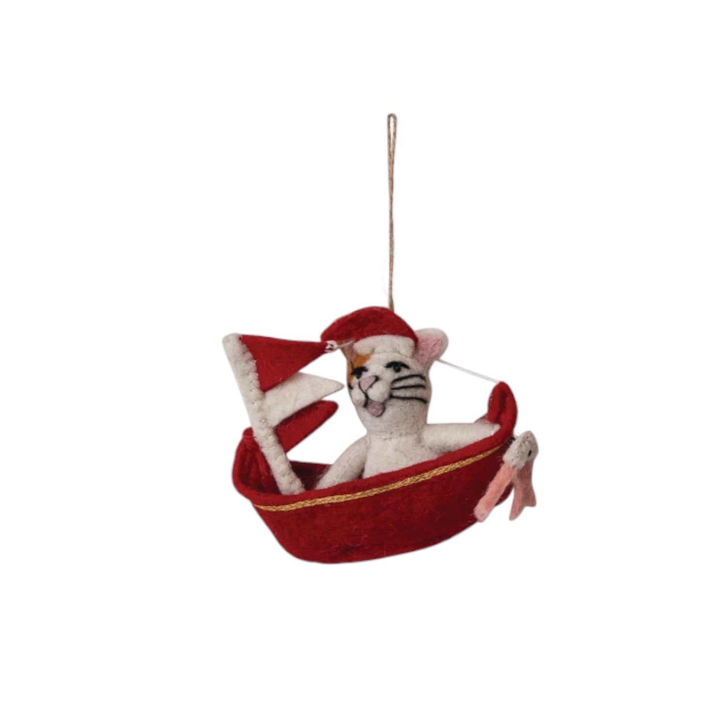 Wool Felt Animal in Sailboat Ornament - 5-in - Mellow Monkey