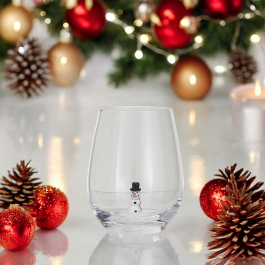 Snowman - Stemless Wine Glass with Holiday Figure Inside - 12-oz. - Mellow Monkey