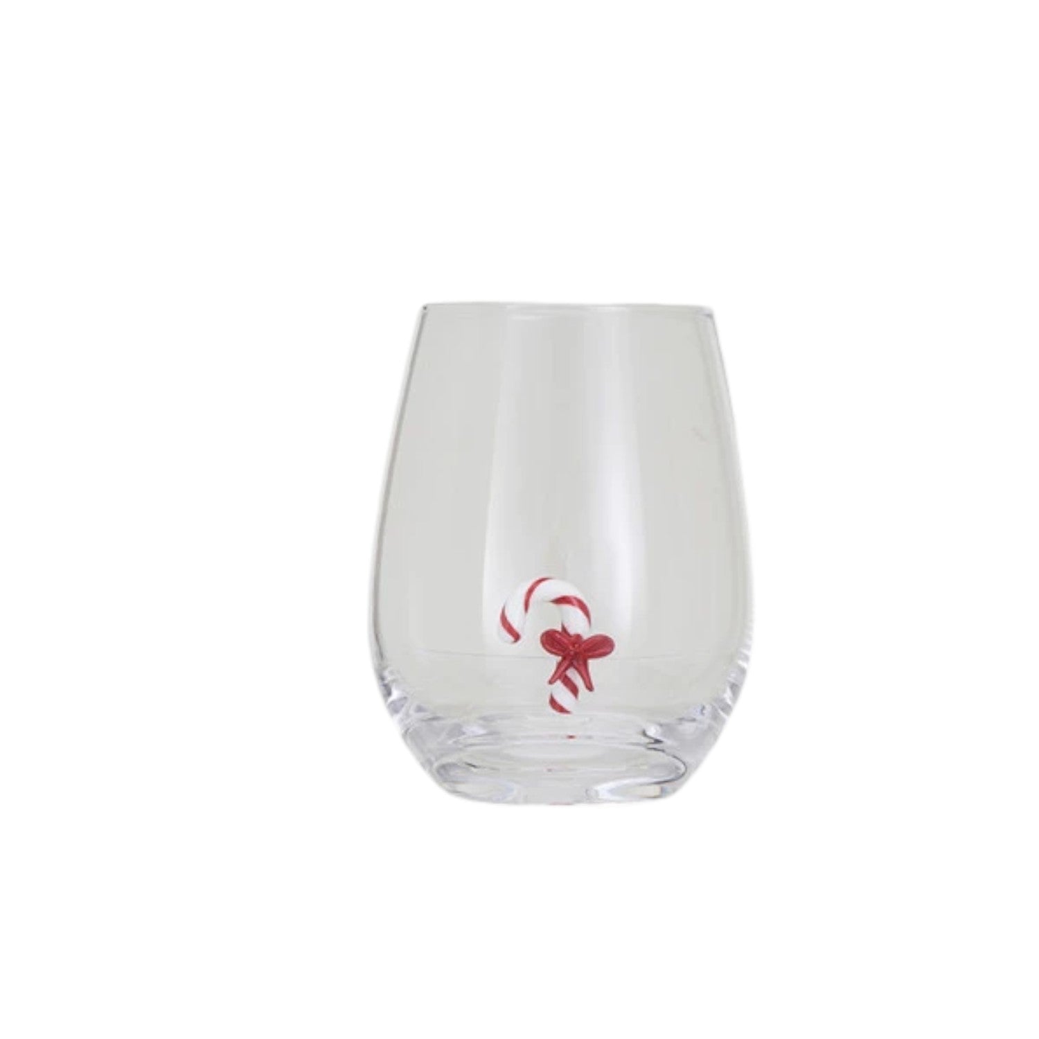 Candy Cane - Stemless Wine Glass with Holiday Figure Inside - 12-oz. - Mellow Monkey