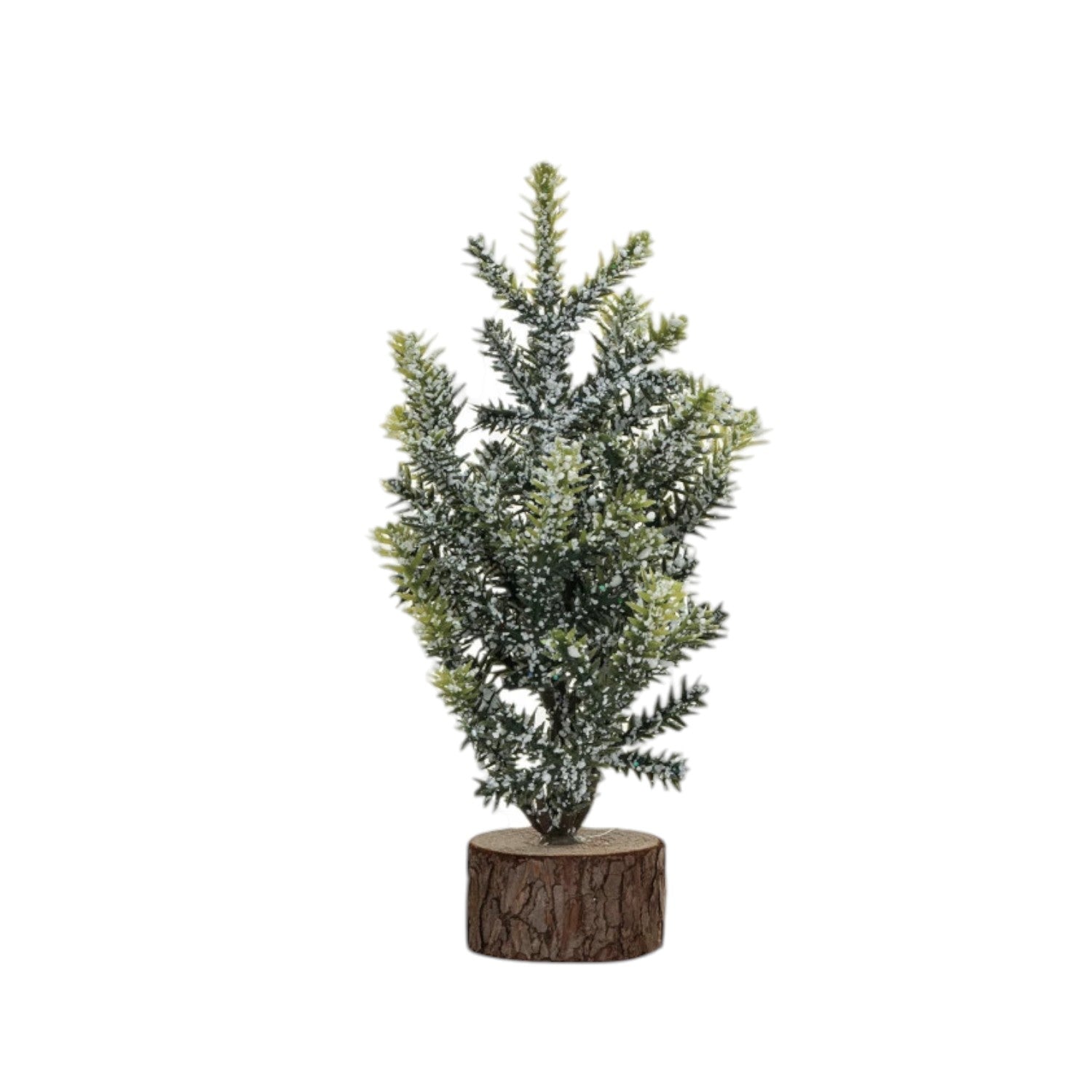 Faux Evergreen Tree with Wood Base and Snow Finish - Mellow Monkey