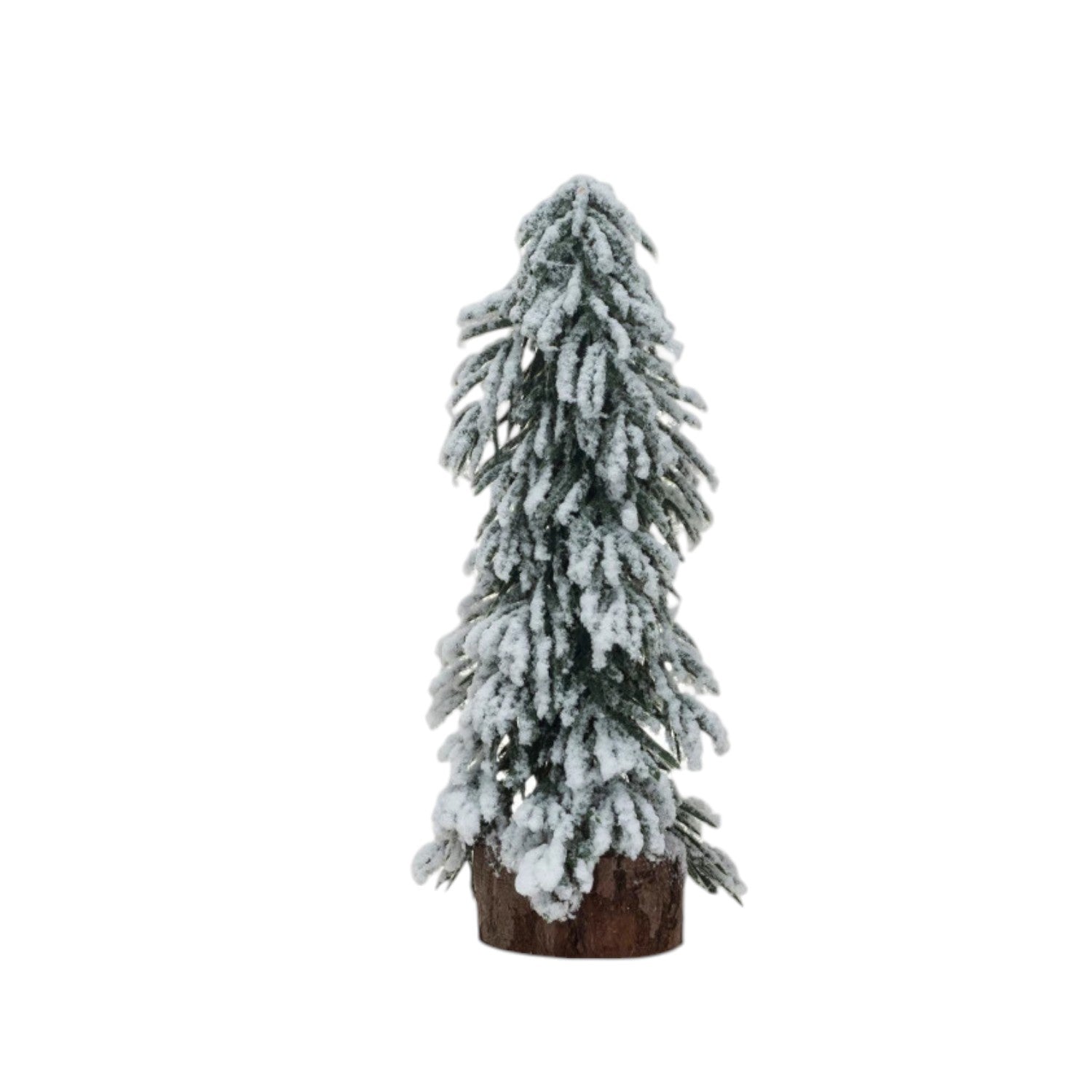 Faux Evergreen Tree with Wood Base and Snow Finish - Mellow Monkey