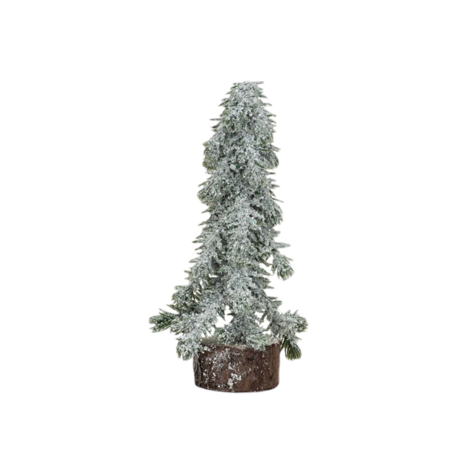 Faux Evergreen Tree with Wood Base and Snow Finish - Mellow Monkey